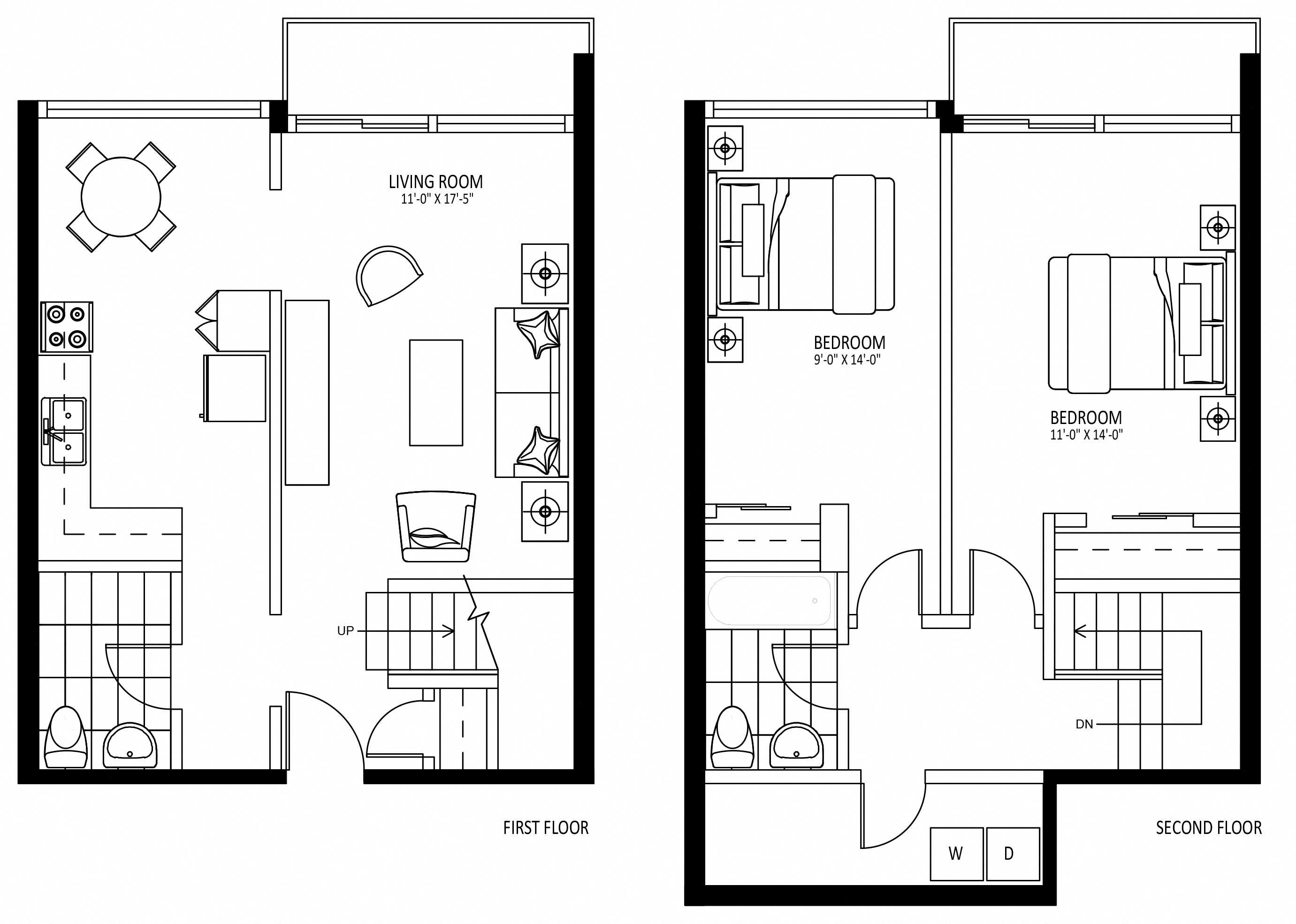 Floor plan for 2 beds, 1.5 baths, 1038 sqft